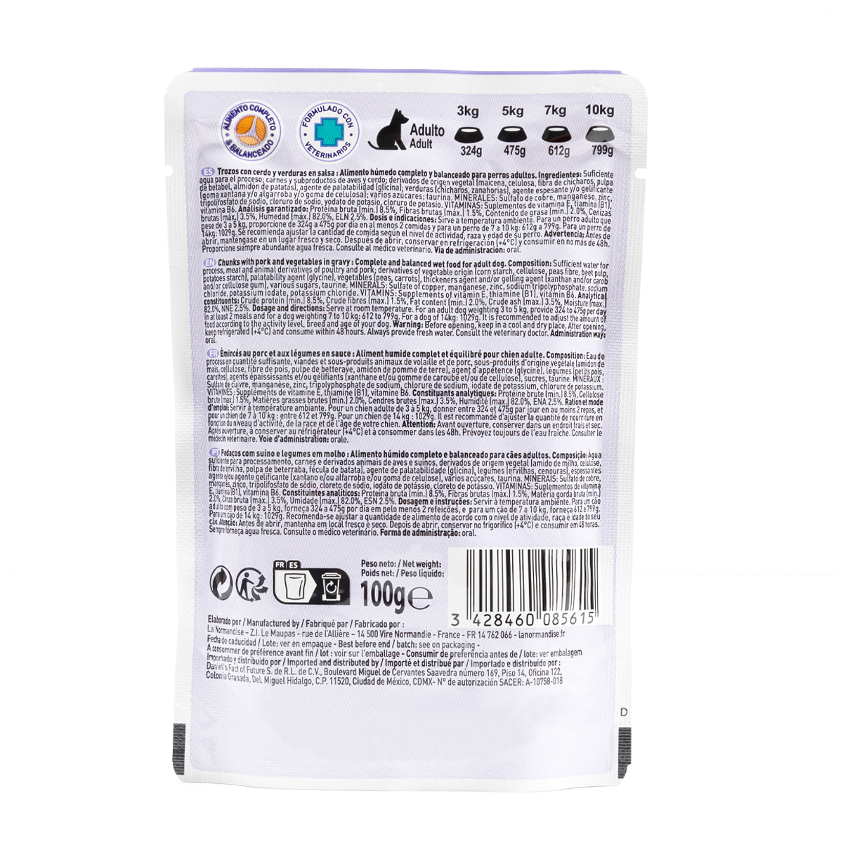 Trozos de Carne Cerdo y verduras en salsa - Perro 85 gr