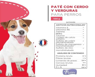Paté Alimento Húmedo Perro Cerdo y Verduras. 100 gr