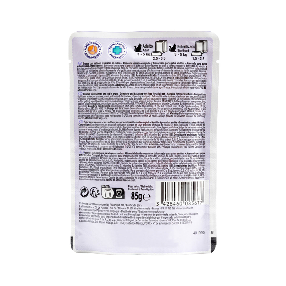 Pouch Trozos de carne Salmón y Bacalao en salsa - Gato 85 gr